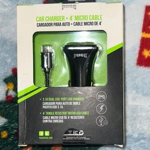 PUGS Black Dual USB Car Charger with 4' Micro Cable